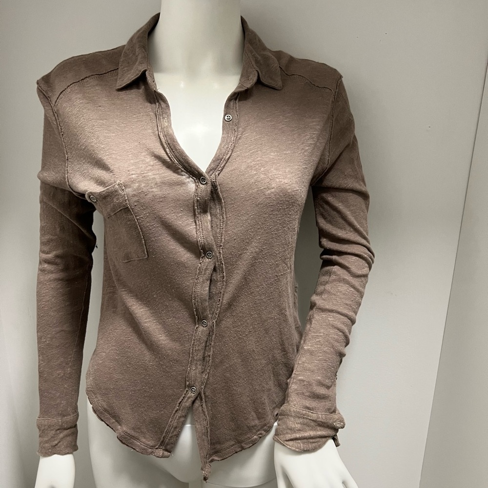 Free people brown shirt with buttons